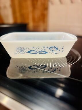 White and Blue Floral Glass Baking Dish